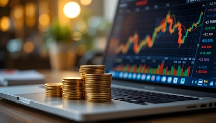 stock market chart with coins