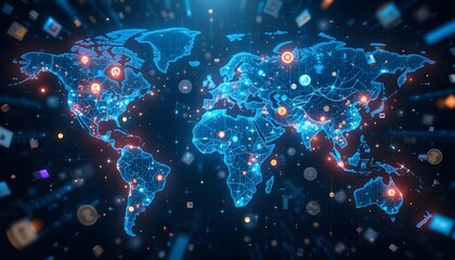 Digital World Map With Social Media Connections