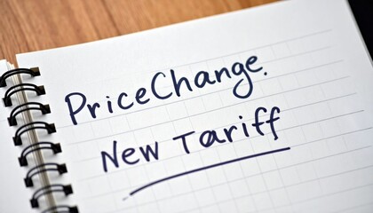 Impact tariff concept. Notebook showing handwritten notes about price changes and new tariffs.