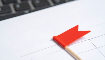 Fototapeta premium Impact tariff concept. Red flag on a document near a keyboard, indicating importance or urgency.