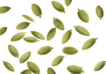 Naklejka premium Green pumpkin seed flying on transparent background