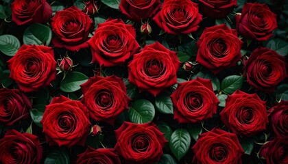 Naklejka premium A beautiful bunch of red roses, a perfect floral gift of love and romance, isolated on a black background
