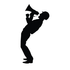 Silhouettes of construction workers using megaphones, depicting communication, leadership, and direction on a job site