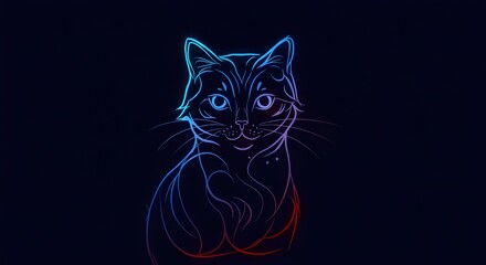 Glowing neon Cat silhouette in blue and red vectors, black background