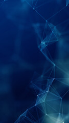 Vertical abstract tech background in blue featuring network nodes and polygonal connections, ideal for digital big data, AI, and futuristic visuals. Technology background loop 3D Rendering