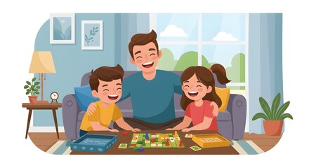 Happy Family Playing Board Games Together at Home
