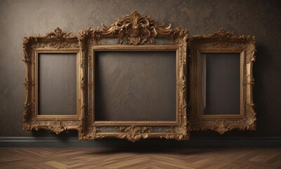Intricate floral damask backdrop with aged photo frames ,  rich,  damask background