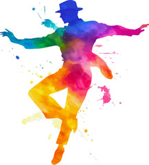 Watercolor silhouette of a male tap dancer showcasing rhythmic steps in a dynamic pose - vector illustration
