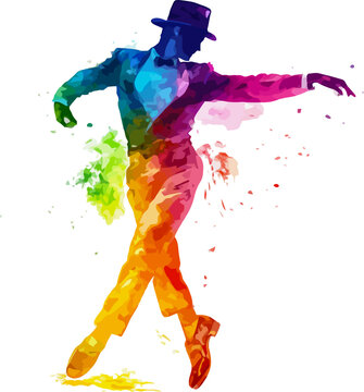 Watercolor silhouette of a male tap dancer performing with energy and style - vector illustration