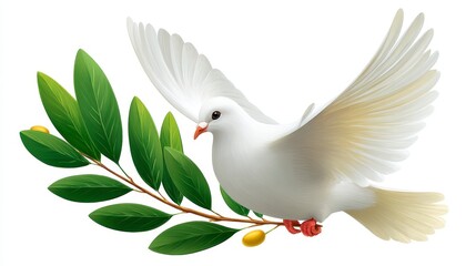 Obraz premium White Dove with Olive Branch Watercolor Painting