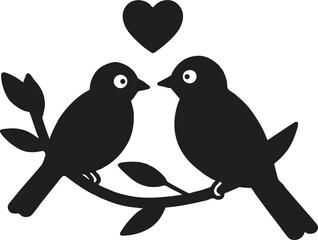 two birds on a branch, two birds on a branch with love icon.