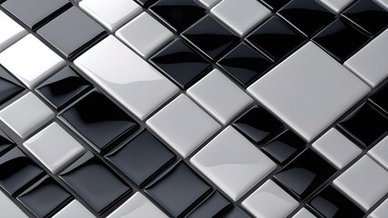 Obraz premium Minimalist Black and White Square Tile Mosaic Pattern