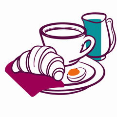 Coffee, Croissant, and Egg Breakfast Illustration