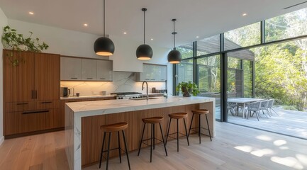 Modern Kitchen with Island and Outdoor View