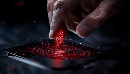 Red Glowing Digital Interface on Smartphone Screen