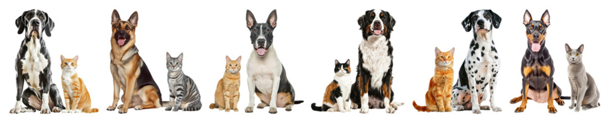 PNG Dogs cats together harmony, element set on transparent background