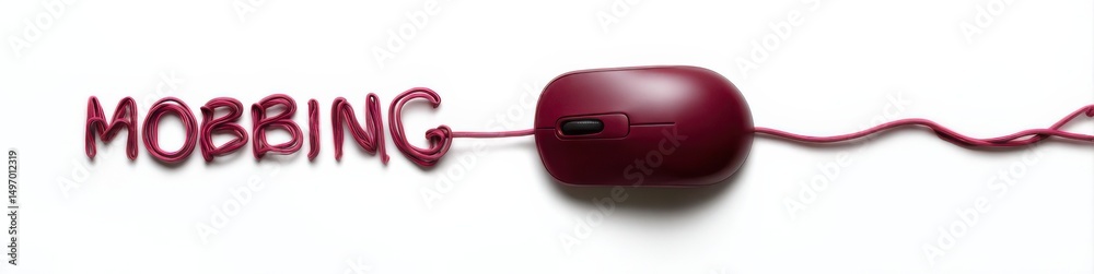 Fototapete creative representation of mobbing with a computer mouse and text on a white background