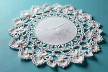Obraz premium Intricate floral lace doily, delicate white threads , craft, decorative, background