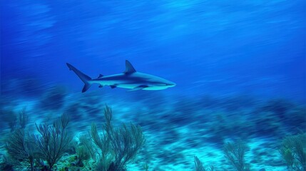 Einzelner Hai im Korallenriff, Unterwasseraufnahme