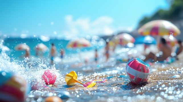 Summer Beach Fun: Tiny Toys in the Waves
