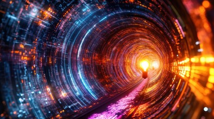 Obraz premium Virtual lightbulb illuminating a leadership path over abstract tech-driven background