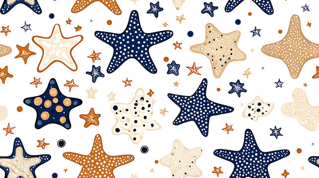 Starfish pattern seamless design with warm tones and playful dots creating lively and cheerful marine atmosphere