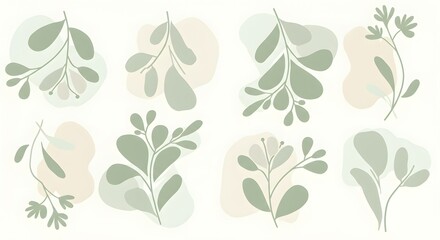 Fototapeta premium Elegant Botanical Illustrations A Collection of Simple, Modern Greenery and Leaves for Design Projects