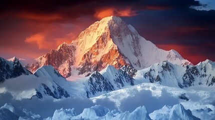 Majestic Snowy Mountain Peak at Sunset Dramatic Landscape