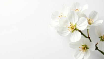 Obraz premium Delicate white flower blossoms on pure white backdrop, summer, minimalist