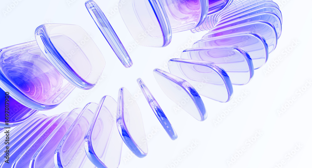 Poster abstract glass 3d background. rows of crystal light holographic rectangle plates with rounded corner