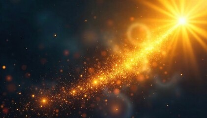 Fototapeta premium Luminous golden dust motes swirl in a beam of celestial light, representing divine gold emanating from a heavenly source Perfect for religious, fantasy, or spiritual themes , beam, mystical, gold
