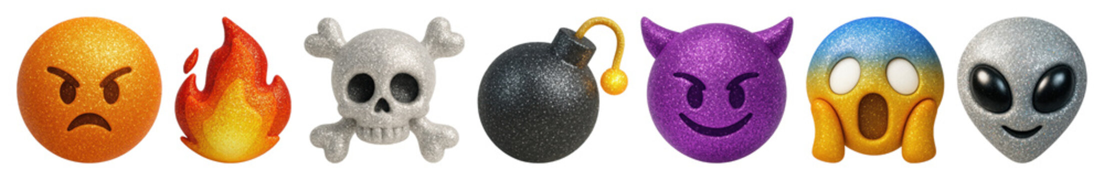 PNG Colorful expressive emoji sequence, element set on transparent background