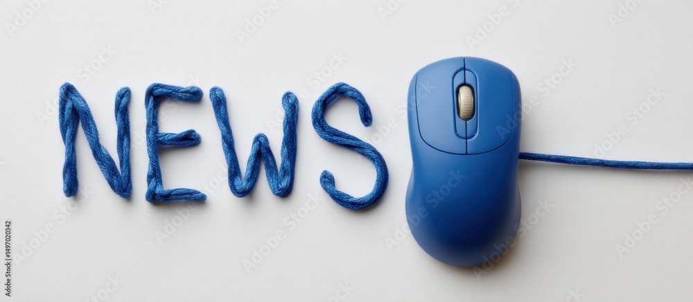 Fototapete creative representation of news concept featuring blue string and computer mouse on a light backgrou