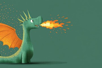 Minimalistic dragon breathing fire - creative design for fantasy art and decor