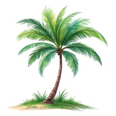 A vibrant illustration of a tropical Palm Tree, with its iconic fronds and slender trunk. Perfectly isolated on a white background, this image is ideal for beach scenes, travel brochures, summer theme