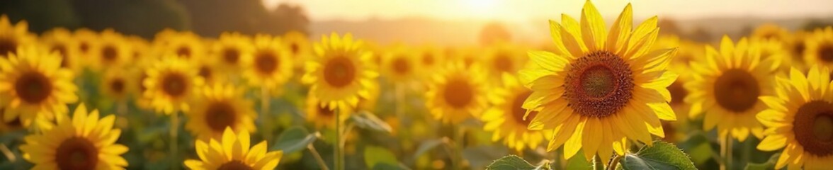 Naklejka premium Golden sunflowers basking in sunlight, their seeds destined to become rich, flavorful sunflower olive oil A rustic, sun-drenched scene celebrating nature's bounty , diet, oil bottle