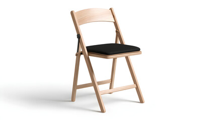 Minimalist studio chair with flat cushion seat, lightweight frame, foldable, matte finish, isolated on white background
