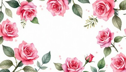 Delicate watercolor roses & leaves, repeating floral design, design element, vintage, pattern