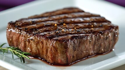 Perfectly Grilled Steak, Aromatic and Juicy on White Plate, Fine Dining, Restaurant Quality Cuisine