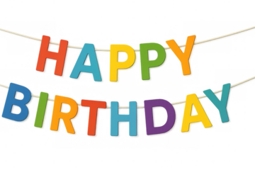 Colorful happy birthday bunting hanging on transparent background