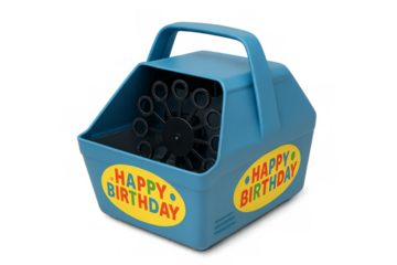 Blue bubble machine celebrating happy birthday with transparent background