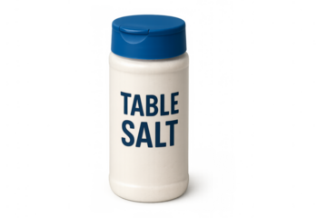 White table salt container with blue lid on transparent background