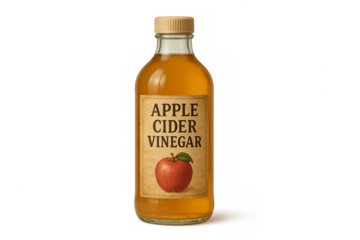 Apple cider vinegar in glass bottle with transparent background
