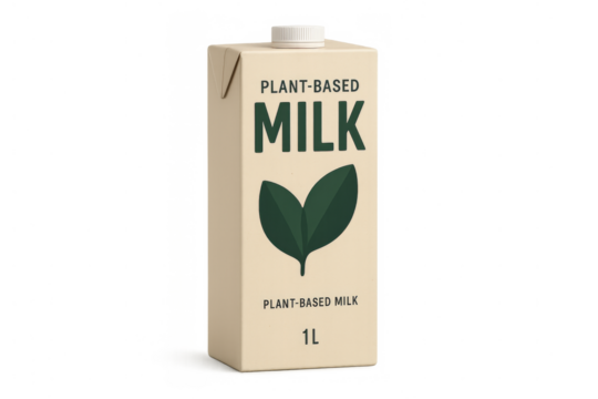 Plant-based milk carton with transparent background promoting healthy lifestyle