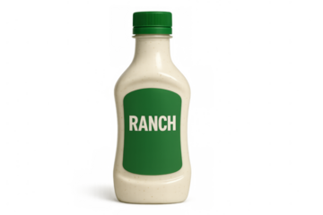Ranch dressing bottle with green label on transparent background