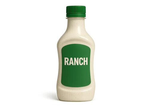 Ranch dressing bottle with green label on transparent background