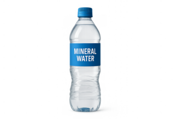 Plastic bottle containing refreshing mineral water on transparent background