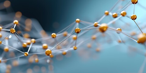 A series of gold spheres are connected by a wire. The wire is thin and the spheres are large