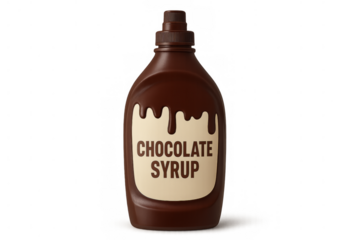 Chocolate syrup dripping on bottle with transparent background