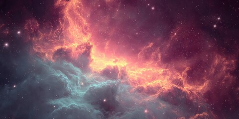 Fototapeta premium Celestial Firestorm Vibrant Nebula, Glowing Clouds, and Infinite Starscape in Deep Space